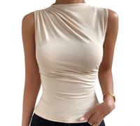 Damen ärmelloses Tanktop mit geripptem Stehkragen(L Apricot)
