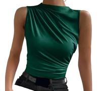Damen ärmelloses Tanktop mit geripptem Stehkragen(L Dark)