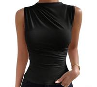 Damen ärmelloses Tanktop mit geripptem Stehkragen(M Black)