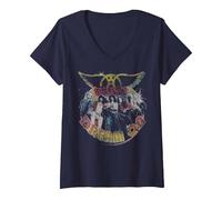 Damen Aerosmith - Traum auf Portrait T-Shirt mit V-Ausschnitt, Marineblau, XL