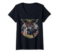 Damen Aerosmith - Traum auf Portrait T-Shirt mit V-Ausschnitt, Schwarz, L