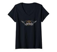 Damen Aerosmith - Vintage-Logo mit Flügeln T-Shirt mit V-Ausschnitt