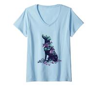 Damen Aesthetic Dog Floral Cute Animal Women Girls T-Shirt mit V-Ausschnitt