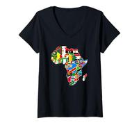 Damen Afrika Kontinent Karte mit Länderflaggen African Pride T-Shirt mit V-Ausschnitt