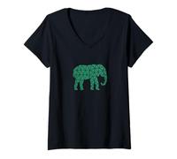 Damen Afrikanischer Elefant - Süßer Safari Afrika Säugetier Zoo Grün T-Shirt mit V-Ausschnitt