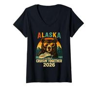 Damen Alaska Cruise 2026 Matching Friends Familienurlaub Herren Kinder T-Shirt mit V-Ausschnitt