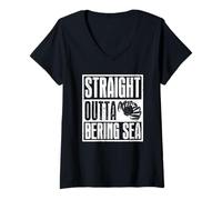 Damen Alaska-Königskrabbe direkt aus dem Beringmeer T-Shirt mit V-Ausschnitt