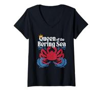Damen Alaska Königskrabben Queen of The Bering Sea T-Shirt mit V-Ausschnitt