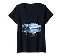 Damen Alaska The Last Frontier Lake Mountain Naturliebhaber Vintage T-Shirt mit V-Ausschnitt