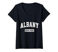 Damen Albany New York Retro NY T-Shirt mit V-Ausschnitt