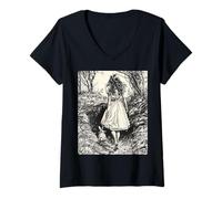 Damen Alice im Wunderland - In den Kaninchenbau Vintage Fantasie T-Shirt mit V-Ausschnitt