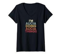 Damen Alicia Name Alicia Personalized Name First Given T-Shirt mit V-Ausschnitt