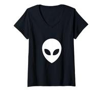 Damen Alien Head -ET Believe, Raumschiff Area 51 UFO, UAP, Universum T-Shirt mit V-Ausschnitt