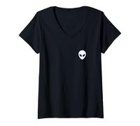 Damen Alien Head Icon - ET, Raumschiff, Area 51 UFO, UAP, Universum T-Shirt mit V-Ausschnitt