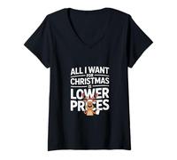Damen All I Want for Christmas is Rentier T-Shirt mit V-Ausschnitt