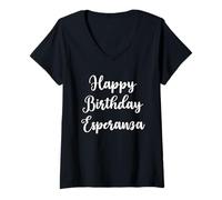 Damen Alles Gute zum Geburtstag Esperanza T-Shirt mit V-Ausschnitt
