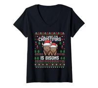 Damen Alles, was ich zu Weihnachten Will, ist Bison Ugly Xmas Sweater Buffalo T-Shirt mit V-Ausschnitt