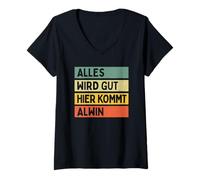 Damen Alles Wird Gut Hier Kommt Alwin Retro Vintage Vorname T-Shirt mit V-Ausschnitt