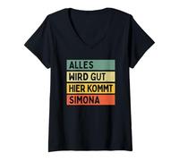 Damen Alles Wird Gut Hier Kommt Simona Retro Vintage Vorname T-Shirt mit V-Ausschnitt