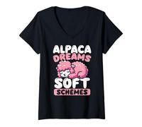 Damen Alpaca Dreams Soft Schemes Süßes Flauschiges Tier T-Shirt mit V-Ausschnitt