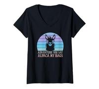 Damen Alpaka Squad Retro Design Lustige Alpaka Lama T-Shirt mit V-Ausschnitt