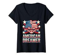 Damen American Dreamer Patriotisches Herz Sterne Streifen USA Flagge Kunst T-Shirt mit V-Ausschnitt
