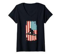 Damen American Flag DJ Disc Jockey Plattenspieler Musik Audio T-Shirt mit V-Ausschnitt