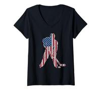 Damen American Flag Hockey T-Shirt Herren Mädchen Eishockeyspieler T-Shirt mit V-Ausschnitt
