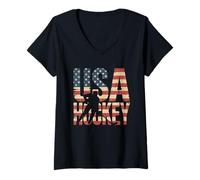 Damen American Flag Hockey T-Shirt Herren Mädchen Eishockeyspieler T-Shirt mit V-Ausschnitt