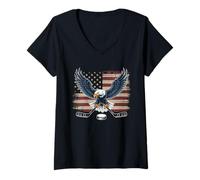 Damen American Flag Hockey T-Shirt Herren Mädchen Eishockeyspieler T-Shirt mit V-Ausschnitt