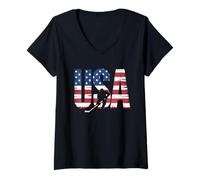 Damen American Flag Hockey T-Shirt Herren Mädchen Eishockeyspieler T-Shirt mit V-Ausschnitt