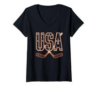 Damen American Flag Hockey T-Shirt Herren Mädchen Eishockeyspieler T-Shirt mit V-Ausschnitt