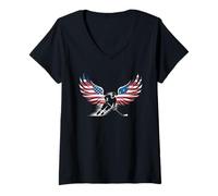 Damen American Flag Hockey T-Shirt Herren Mädchen Eishockeyspieler T-Shirt mit V-Ausschnitt