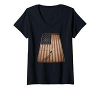 Damen American Flag Hockey T-Shirt Herren Mädchen Eishockeyspieler T-Shirt mit V-Ausschnitt