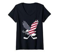 Damen American Flag Hockey T-Shirt Herren Mädchen Eishockeyspieler T-Shirt mit V-Ausschnitt