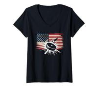Damen American Flag Hockey T-Shirt Herren Mädchen Eishockeyspieler T-Shirt mit V-Ausschnitt