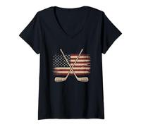 Damen American Flag Hockey T-Shirt Herren Mädchen Eishockeyspieler T-Shirt mit V-Ausschnitt
