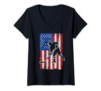 Damen American Flag Hockey T-Shirt Herren Mädchen Eishockeyspieler T-Shirt mit V-Ausschnitt