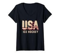 Damen American Flag Hockey T-Shirt Herren Mädchen Eishockeyspieler T-Shirt mit V-Ausschnitt