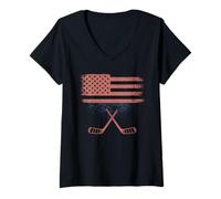 Damen American Flag Hockey T-Shirt Herren Mädchen Eishockeyspieler T-Shirt mit V-Ausschnitt