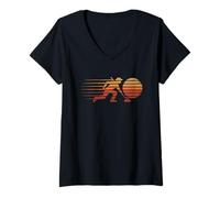 Damen Amerikanische Flagge Curling T-Shirt Curler Sliding Stone T-Shirt mit V-Ausschnitt