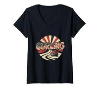 Damen Amerikanische Flagge Curling T-Shirt Curler Sliding Stone T-Shirt mit V-Ausschnitt