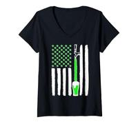 Damen Amerikanische Flagge St. Patrick's Day Grün Bierzapfhahn USA T-Shirt mit V-Ausschnitt