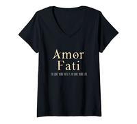 Damen Amor Fati Philosophie T-Shirt mit V-Ausschnitt