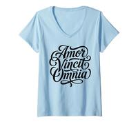 Damen Amor Vincit Omnia Love erobert jeden Valentinstag T-Shirt mit V-Ausschnitt
