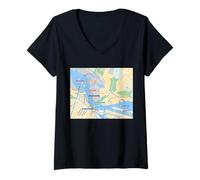 Damen Amsterdam Ferry Travel Art Niederlande T-Shirt mit V-Ausschnitt
