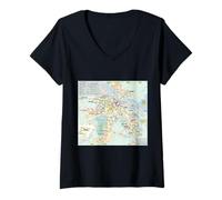 Damen Amsterdam Travel Art by Night Niederlande T-Shirt mit V-Ausschnitt
