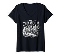 Damen and They're Off Horse Racing Classic Jockey Action T-Shirt mit V-Ausschnitt