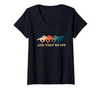 Damen and They're Off Horse Racing Vintage Jockey Grafik T-Shirt mit V-Ausschnitt