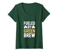 Damen Angetrieben von Green Brew St Patricks Day Irish Beer T-Shirt mit V-Ausschnitt